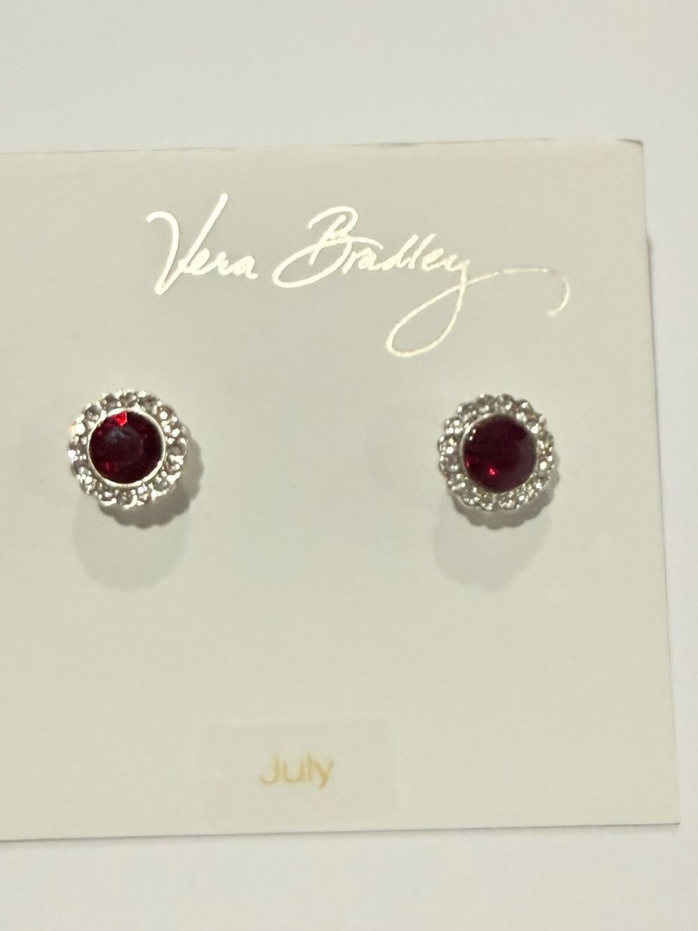 Vera Bradley July Birthstone Red Crystal Stud Earrings elegant glam gift